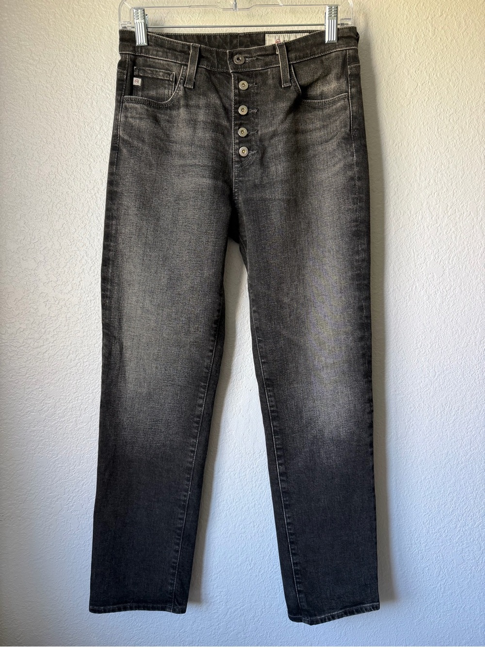 AG Adriano Goldschmied NWOT Button Fly Straight Leg Jeans, Size 27, $255, Black